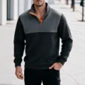 Ανδρικό Casual Colorblock Καπιτονέ Pullover Φούτερ Γκρι Μακρυμάνικο Μοντέλο Παραλλαγής - S / Γκρι Και Μαύρο