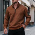 Ανδρικό Καφέ Φούτερ Half-Zip Waffle Υφή Μακρυμάνικο Casual Στιλ Όρθιος Γιακάς - S / Καφέ