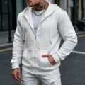 Men's white textured zip-up hoodie with casual style and comfortable daily wear choice. - S / White