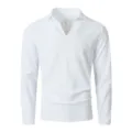 Men's Solid Color Henley Long Sleeve V-Neck Shirt Casual Beach Holiday Top White S - S / White