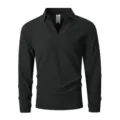 Men's solid color long sleeve henley shirt v-neck casual pullover top for beach vacation. - S / Black