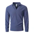 Men solid color long sleeve henley shirt casual V-neck pullover top for daily wear beach vacation - S / Navy Blue