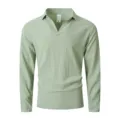 Men's light green long sleeve henley collar casual solid color pullover beach shirt top - Light Green