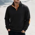 Sudadera casual hombre cuello alto manga larga acolchada coderas de contraste negra - S / Negro