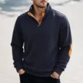 Sudadera acolchada de hombre manga larga cuello alto con coderas y botones de contraste. - S / Azul marino