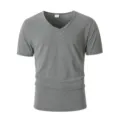 Men's Casual Grey V-Neck Short Sleeve T-Shirt Solid Color Basic Tee Daily Wear Top - S / Gray