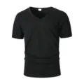 Men's Black V-Neck Short Sleeve Casual T-Shirt Solid Color Summer Fashion Top Variant - S / Black