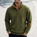 Sudadera Casual Hombre Cuello Cisne Manga Larga Acolchada Verde Oliva Pulóver Top - Verde Militar