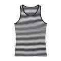 Men's black and white striped sleeveless tank top casual summer breathable round neck shirt. - S / White