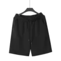 Men's Black Textured Casual Summer Sports Shorts with Drawstring Elastic Waistband - S / Black
