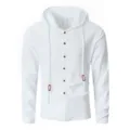 Chemise à capuche manches longues en lin blanc pour homme cardigan décontracté boutonné. - S / Blanc