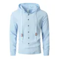 Chemise à capuche en lin bleu clair homme, coupe slim manches longues avec boutons et cordons. - S / Bleu clair