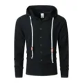 Chemise Decontractee Noire Manches Longues Capuche Coton Lin Homme Mode Variante - Noir