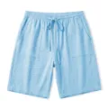 Helleblaue Herren Freizeithosen Leinen Optik Kordelzug Sommer Strand Shorts Variante. - Hellblau