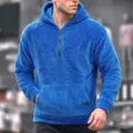 Herren blauer Fleece Hoodie mit halbem Reißverschluss, warmer Pullover für Winter. - S / Blau