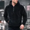 Herren schwarzer Korallenfleece Halbreißverschluss Hoodie Freizeit warmer Winter Pullover - S / Schwarz