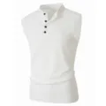 Men's white ribbed knit sleeveless henley tank top, casual slim fit fitness sports vest. - S / Tops / White