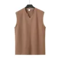 Men's summer knitted vertical striped slim fit v-neck sleeveless tank top basic casual - S / Tops / Khaki