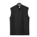 Men black knit V-neck sleeveless vest slim fit vertical striped casual sports tank top - S / Tops / Black