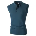 Débardeur en tricot côtelé pour homme, t-shirt Henley d'été décontracté slim avec boutons. - Vert Foncé