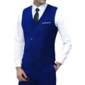 Heren slim fit dubbelrijige pak vest business casual waistcoat voor formele feesten. - Saffierblauw