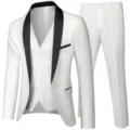 Costume homme blanc 3 pieces slim fit mariage affaires smoking veste gilet detail vue - Taille US/UE M / Blanc