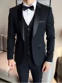 Men's slim fit tuxedo suit three piece set with shawl lapel, perfect for wedding groom. - US Size M / Top And Bottom / Black