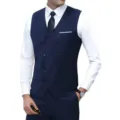 Heren slim fit dubbelrijige kostuum vest casual business formele gilet voor huwelijksfeest - Marineblauw