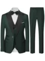 Dark green mens 3-piece tuxedo suit detail view, featuring classic lapel jacket, vest, and trousers. - Army Green
