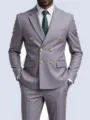 Men's double breasted gold button casual suit jacket business formal single blazer top - XXS / Tops / Light Gray