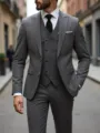Men's grey three-piece suit detail, slim fit blazer, double-breasted vest and trousers. - US Size XXS / Dark Gray