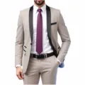 Mens two piece slim fit suit featuring a stylish shawl lapel, perfect for wedding and formal events. - M / Top And Bottom / Beige