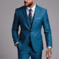 Men's 3-piece business suit set, professional formal blazer vest pants for work and wedding. - US Size XXXL / Set / Lake Blue