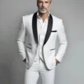 Men slim white tuxedo 3 piece suit wedding groom business casual blazer vest pants variant - US Size M / Set / White