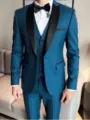 Stylish men's 3-piece tuxedo suit with shawl lapel, slim fit for wedding and formal events. - Lake Blue