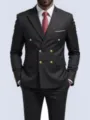 Men's black double-breasted suit jacket with gold buttons formal business blazer top. - XXS / Tops / Black
