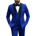 Men's royal blue three-piece suit slim fit groom wedding tuxedo jacket vest pants - Sapphire Blue