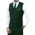 Heren donkergroene dubbelrijige kostuum vest slim fit casual zakelijk voor huwelijk - Legergroen