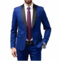 Men royal blue slim fit tuxedo suit two piece shawl lapel wedding groom prom blazer trousers - Sapphire Blue