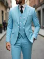 Heren lichtblauwe driedelige pak slim fit zakelijke bruiloft feest formele jas broek - Hemelsblauw