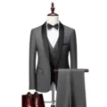 Men grey tuxedo 3-piece suit wedding groom shawl lapel jacket waistcoat trousers set. - Dark Gray