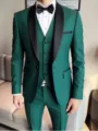 Men's green three-piece slim fit tuxedo suit with shawl lapel and black bow tie. - US Size M / Top And Bottom / Green