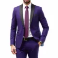 Men's purple suit two-piece set with black shawl lapel wedding groom tuxedo slim fit - Purple