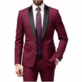 Men's two-piece suit shawl lapel groom wedding suit slim formal wear elegant detail view - M / Top And Bottom / Burgundy