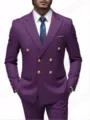 Men's purple double breasted suit jacket with gold buttons business casual blazer coat - Purple