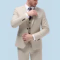 Heren driedelig pak slim fit zakelijk bruiloft tuxedo set in beige met jasje vest broek. - Broken Wit