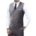 Heren slim fit dubbelrijige kostuum vest met wit overhemd en zwarte das zakelijke stijl - Lichtgrijs