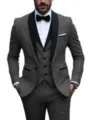 Men's slim fit three-piece suit set with shawl lapel vest trousers for business wedding. - Dark Gray