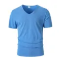 Men's casual V-neck short sleeve T-shirt summer solid color breathable cotton tee top - S / Sapphire Blue