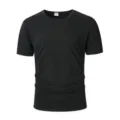 T-shirt uomo nera tinta unita girocollo manica corta, top sportivo casual estivo. - Taglia S / Top / Nero